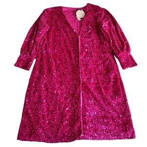 Boohoo Size 18 Pink Velvet Sequin Wrap Midi Dress